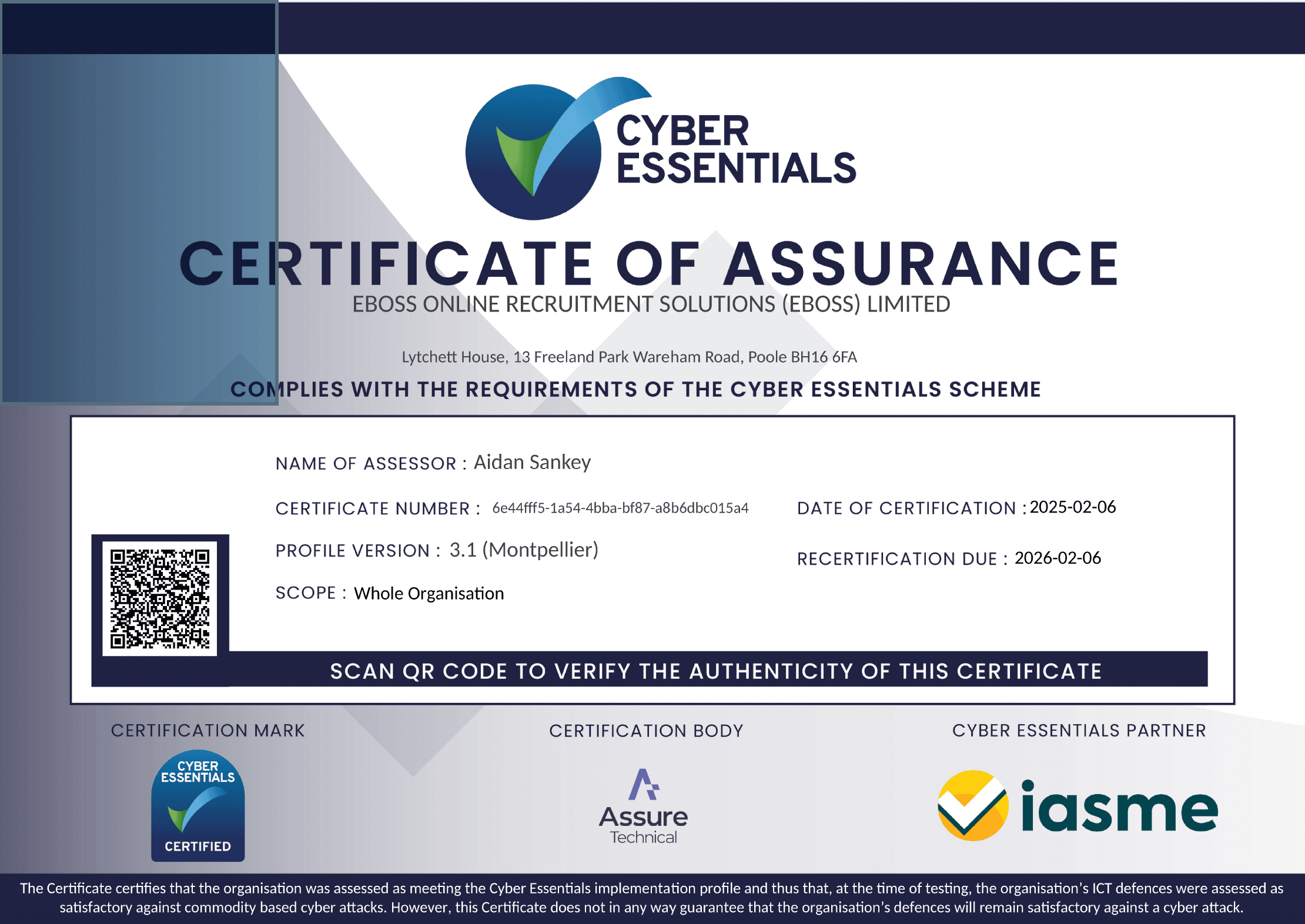eBoss Cyber Essentials Plus Certification